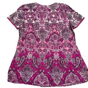 Healing hands scrub top paisley pink pattern nurse sz M medical professional